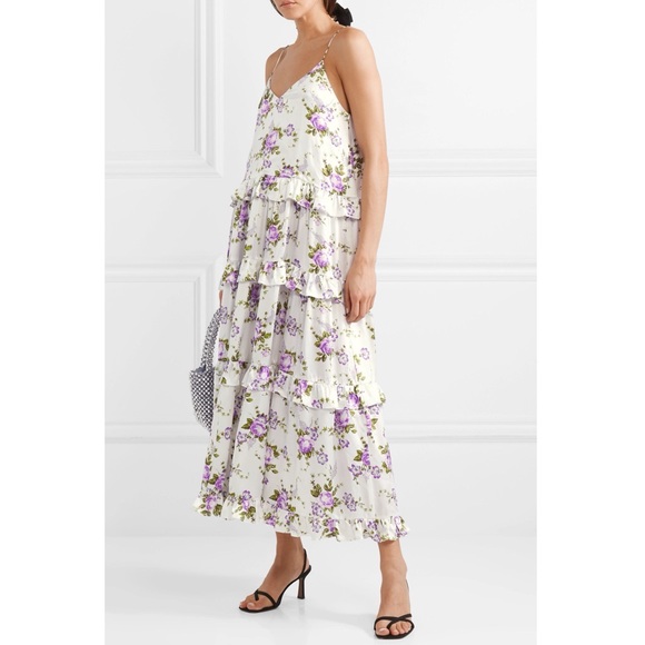 Les Rêveries ruffle tiered floral silk maxi dress - Picture 1 of 4